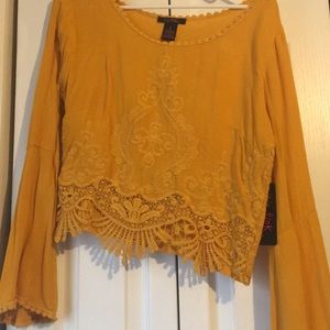 yellow cropped lace long sleeve